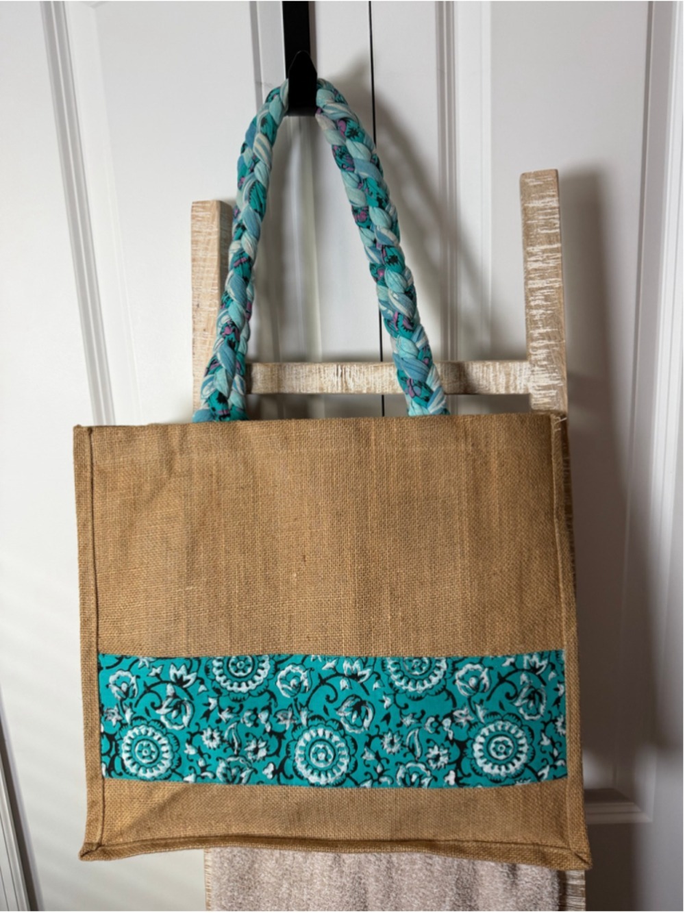 Freeset Brown Teal Jute Tote Bag One Size
EUC